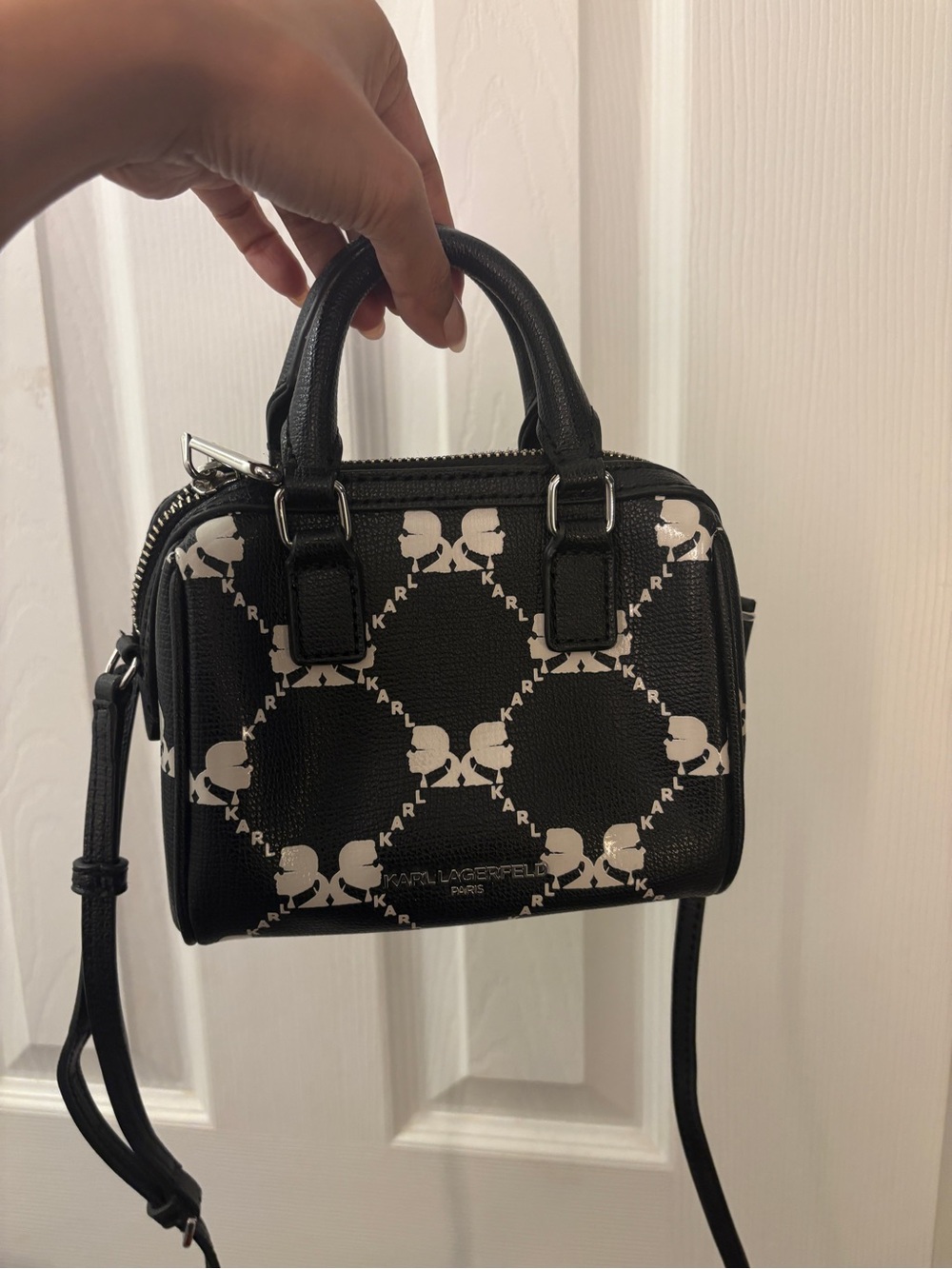 Karl Lagerfeld Black Mini Logo-Print Top-Handle Bag